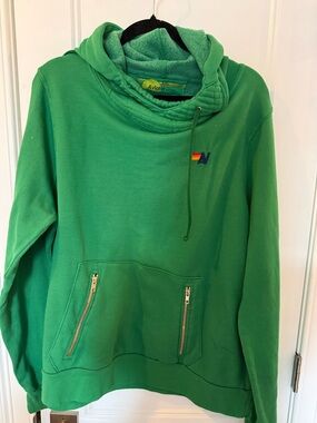 Aviator Nation Kelly Green Hoodie with Small Rainbow 'A' Logo